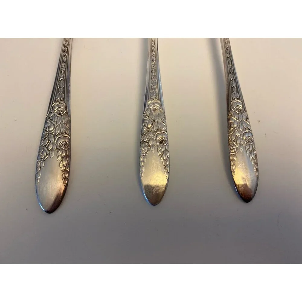 International Silver Co Silverplate ROSE AND LEAF Serving Spoons 8